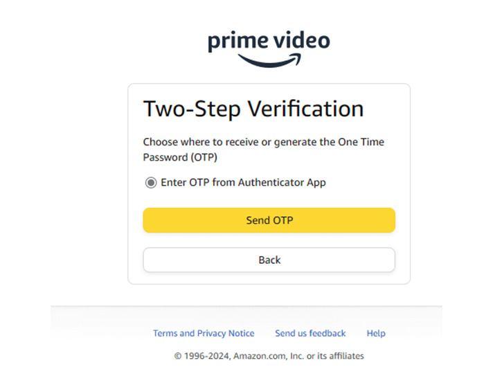 تسجيل الدخول إلى Amazon Prime عبر OTP