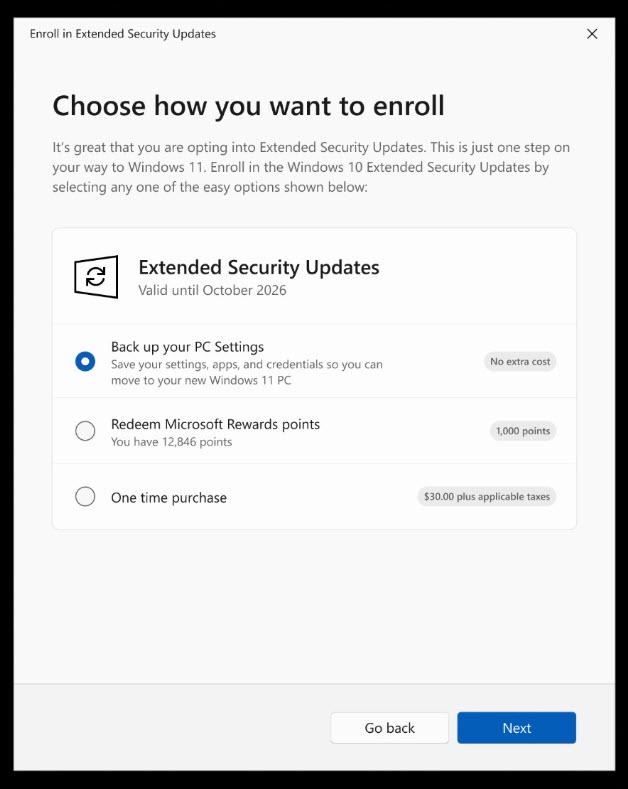 Windows 10 مطلوب حساب Microsoft للانضمام إلى برنامج تحديثات الأمان الموسعة