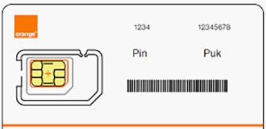مثال على رمز PUK على بطاقة SIM Orange SIM