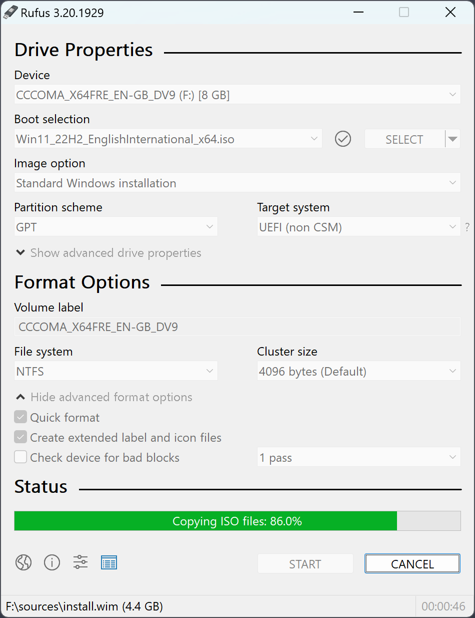 إعدادات برنامج Rufus لحرق ويندوز 11