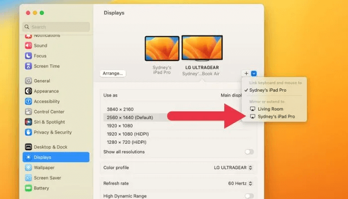 كيفية استخدام Universal Control مع جهاز iPad و Mac - أدلة Apple UniversalControl SidecarSelect.jpg - كيفية استخدام Universal Control مع iPad و Mac