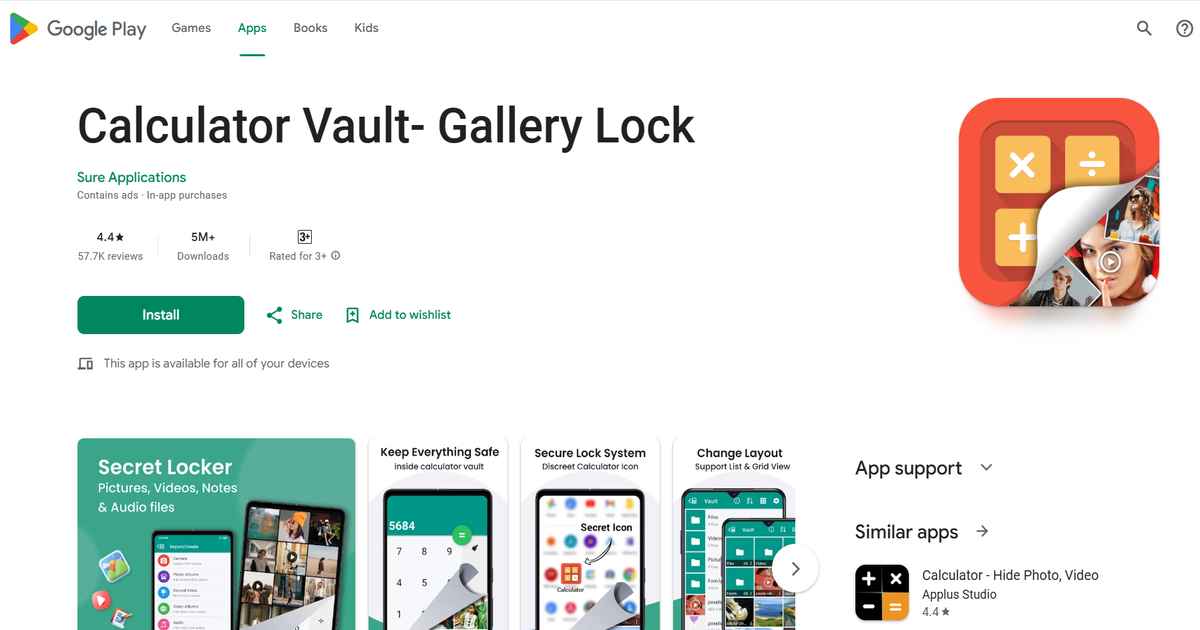 أفضل تطبيقات إخفاء الصور والفيديو لخصوصية تامة على أندرويد و iOS 26 تطبيق Calculator Vault لقفل الصور داخل واجهة آلة حاسبة.