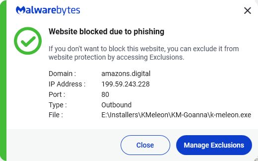 مراقبة وحظر موقع ويب Amazon مزيف بواسطة Malwarebytes