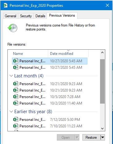 دليلك الكامل لإصلاح مستندات Oxcel التالفة التي لا تفتح 36 استعادة الإصدارات السابقة (الإصدارات السابقة)
