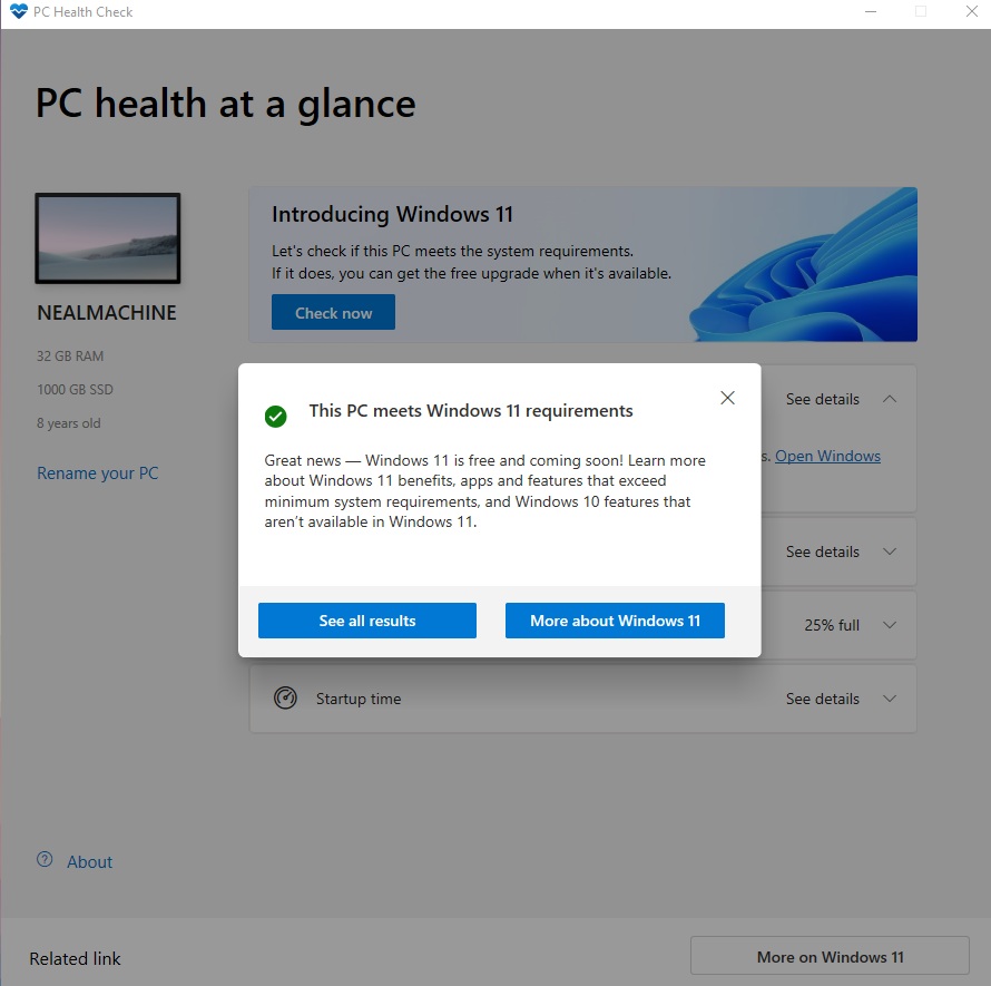 تحقق من حالة الكمبيوتر عبر مساعد تثبيت Windows 11