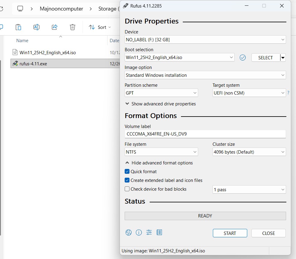 حرق ويندوز 11 لمدة 25 ساعة على محرك أقراص فلاش بواسطة Rufus